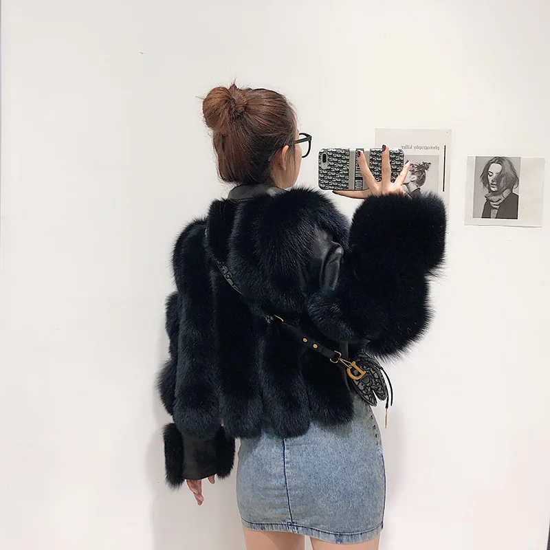Winter Natural Fox Fur Coat Ladies Fashion Luxury Thermal Fur Jacket Outdoor Thermal Fur Motorcycle Clothing