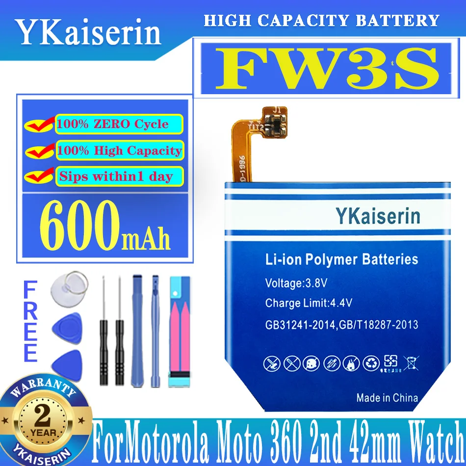 

YKaiserin FW3S FW3L High Quality Battery for Motorola Moto 360 Moto360 2nd 42mm 46mm SNN5962A Watch Battery + Track Code