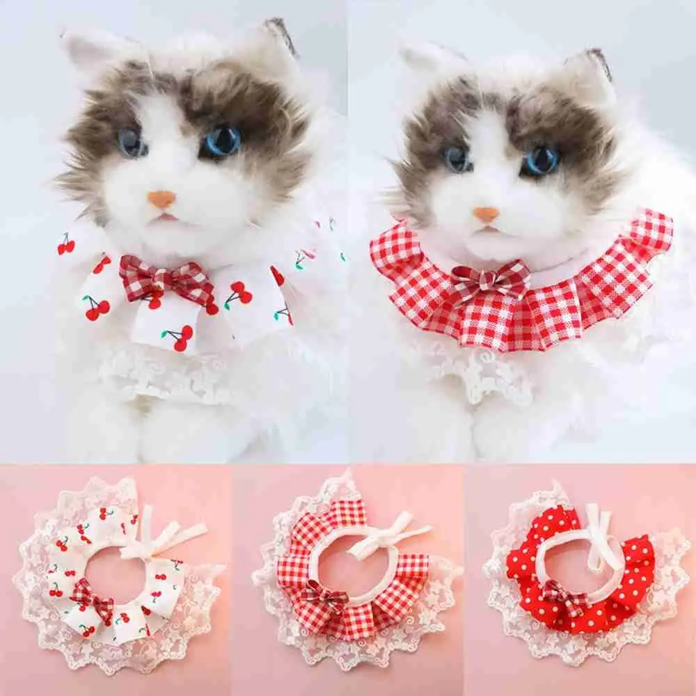 

Fashion Cat Necklace Neck Strap Pet Scarf Accessories Lace Mesh Bowknot Pet Collar Dog Neckerchief Puppy String Bib