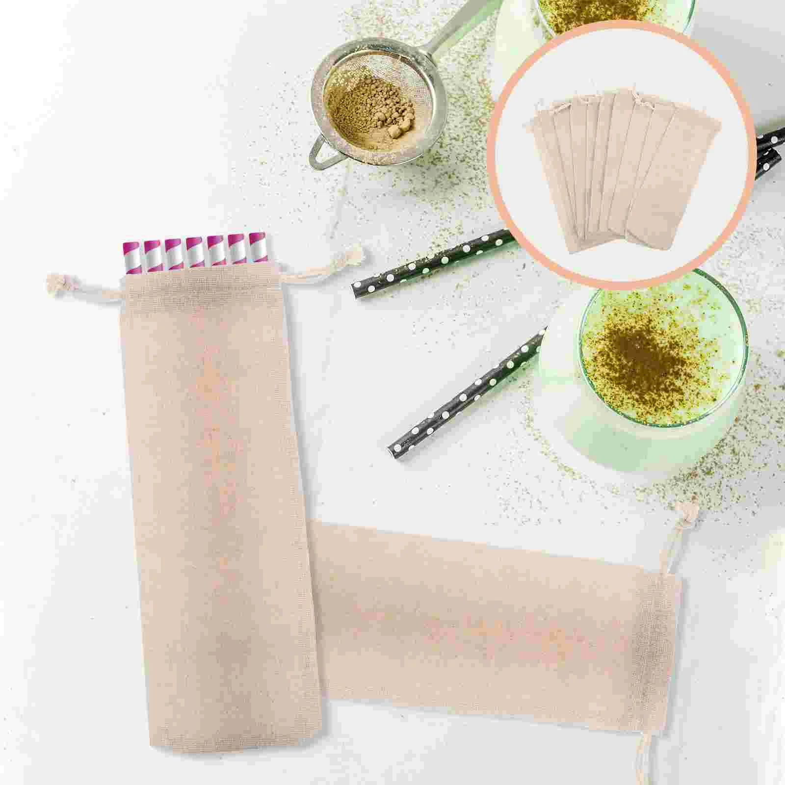 

Straw Pouch Case Straws Reusable Carrying Travel Drinking Burlap Holder Forks Spoon Fork Drawstring Cotton Cutlery Storage