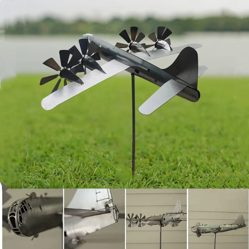 

B-29 Super Fortress Aircraft Wind Spinner Metal Windmill Wind Energy for Yard Cool Decoration for Outdoor Garden Sculpture E2S