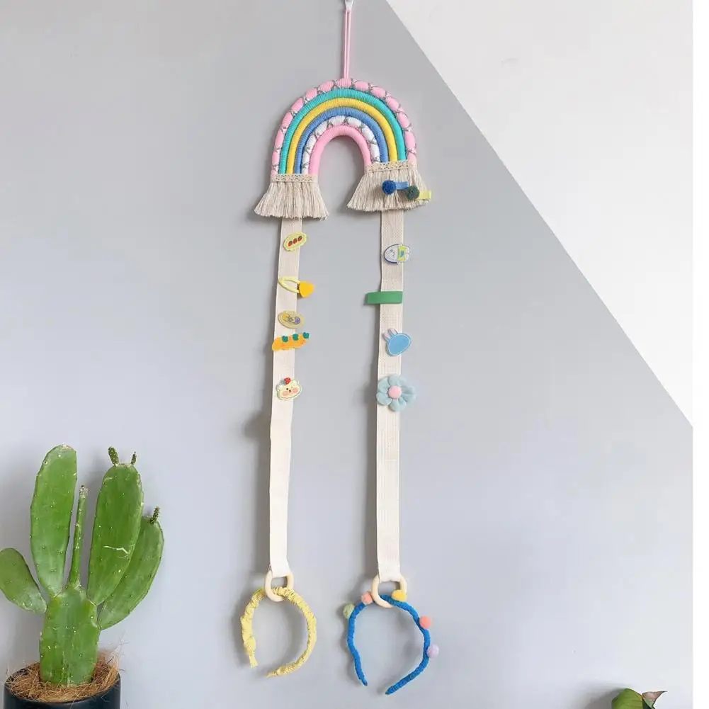 

Hair Bow Holder Woven Space-saving Cotton Rope Rainbow Hanger Hair Clips Organizer for Girls Room