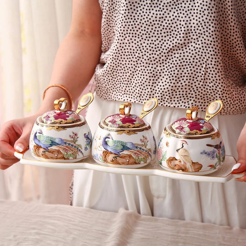 

Креативная домашняя бутылка для соли, уксуса, приправ и масла в европейском стиле, набор для комбинирования, керамическая банка с крышкой, К...