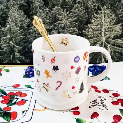 

American mug large capacity gold Christmas ceramic snowman breakfast milk tea cup creative water cup beverage accessories