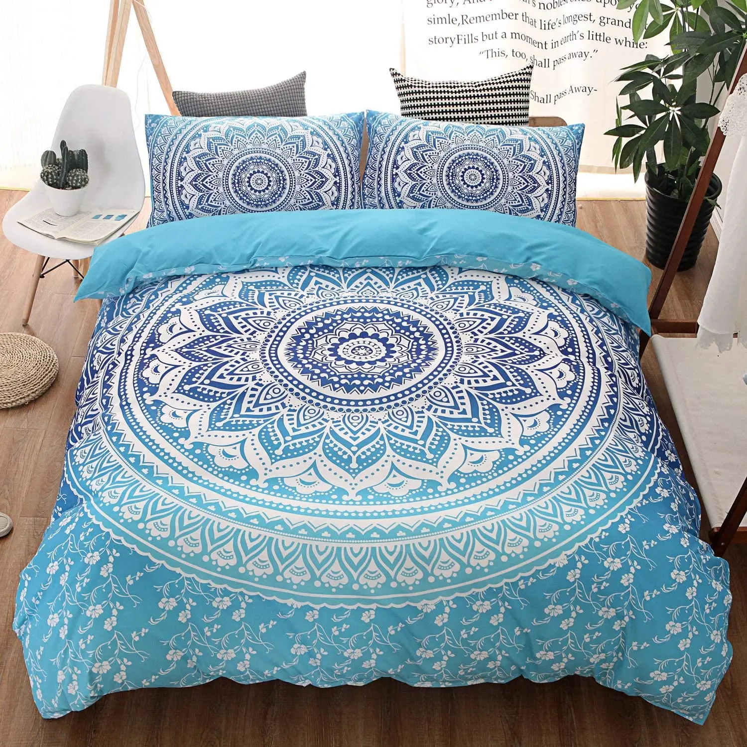 

Blue Mandala Duvet Cover Set Soft Luxury Microfiber Bedding Sets Boho Quilt Cover with Hidden Zipper and 4 Corner Ties