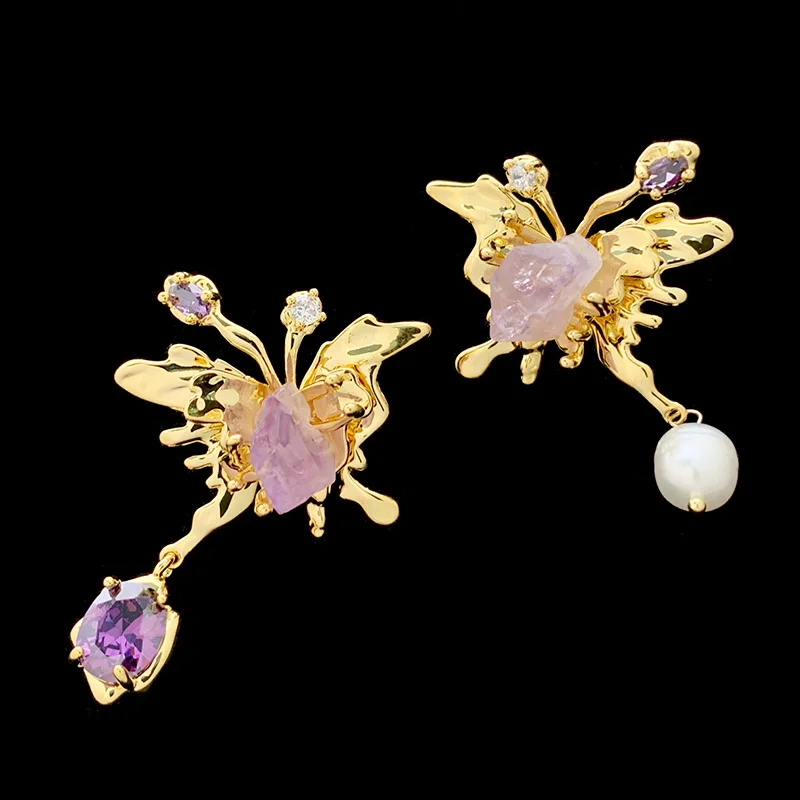 

Билицветные модные золотые и розовые серьги с камнями для женщин