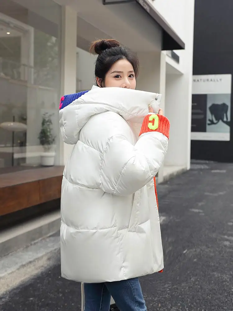 PinkyIsBlack 2022 New Winter Women Parkas Jackets Loose Hooded Thicken Warm Padded Coat Knit Spliced Female Winter Outwear Jacke