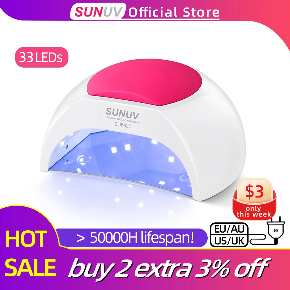 SUNUV SUN2C 48W Nail Lamp UV Lamp SUN2 Nail Dryer for UVLED Gel Nail Dryer Infrared Sensor with  Rose Silicone Pad Salon Use