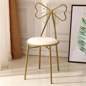 US Stock Vintage Bathroom Vanity  Chair Butterfly Backrest Wrought Iron Leather Makeup Stool Dressing Stool White