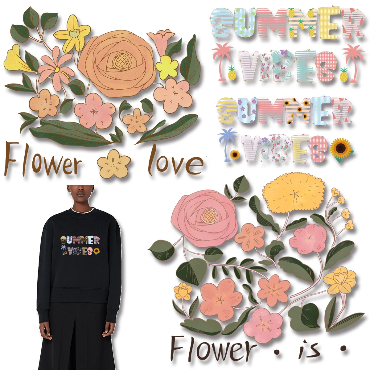 

Small Fresh and Simple Letters "flower is" "SUMMER VIRES" Iron On Transfer Accessory Patch for Clothes Washable Fusible Patch