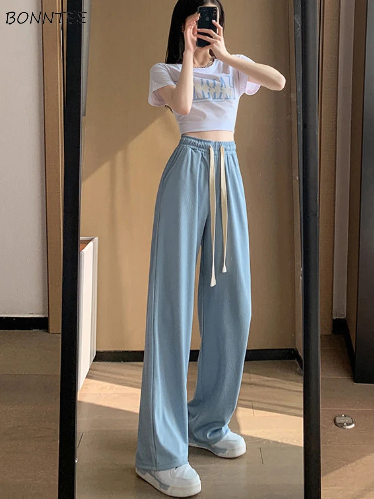 

Casual Pants Women Candy Color Wide Leg Loose Thin Summer Cool Sporty High Street All-match Fashion Cozy College Young Trousers