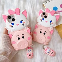 disney marie cat and pink pig the aristocats 3d phone cases for iphone 13 12 11 pro max xr xs max x back cover