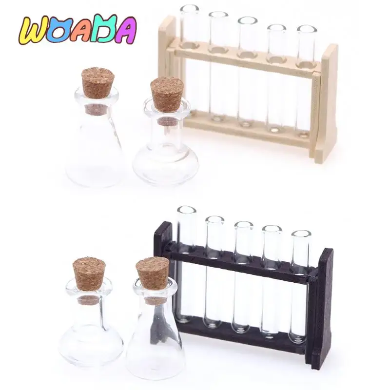 

1Set 1:12 Dollhouse Miniature Test Tube Measuring Cup with Rack Laboratory Model Decor Toy Doll House Accessories