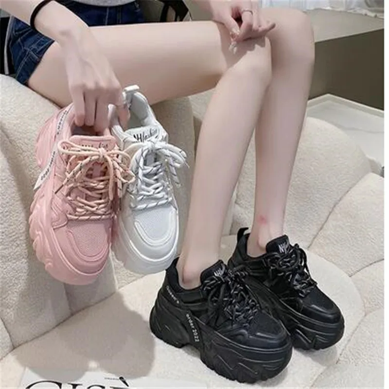 

Women's Pink Chunky Sneakers Breathable Platform Sports Shoes Woman Lace Up Thick Sole Casual Shoes 2023 Zapatillas Mujer