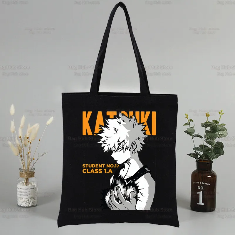 

Boku No Hero Anime Black Simple Women Package Canvas Bag My Hero Academia Bakugou Shoulder Bags Shopping Girls Handbag