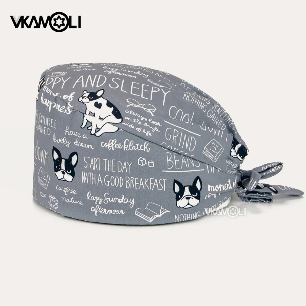 

gray Dog pattern Scrubs hat Wholesale Fashion Breathable Scrub Cap Unisex Outdoors Nursing gorros quirofano mujer lab work cap