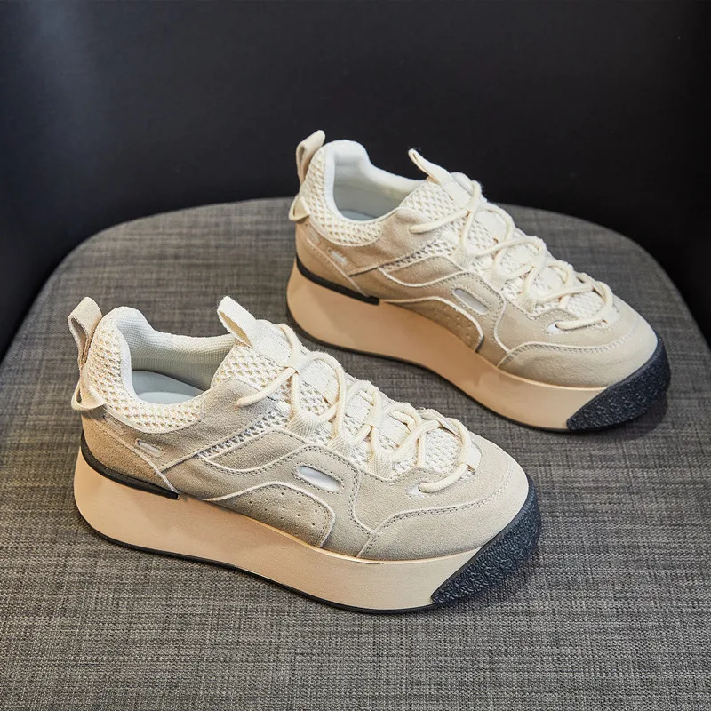 

New Ladies Retro Frosted Thick Soles Increase Fashion Small White Shoes Ladies Casual Sports Comfortable Breathable Mesh Shoes