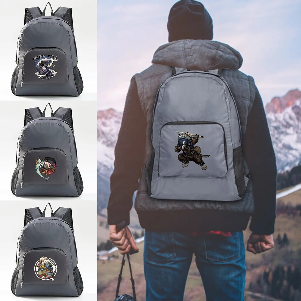 Foldable Backpack Ultralight Outdoor Sport Bags Camping Hiking Travel Storage Daypack Bag for Women Men Samurai Print Knapsack