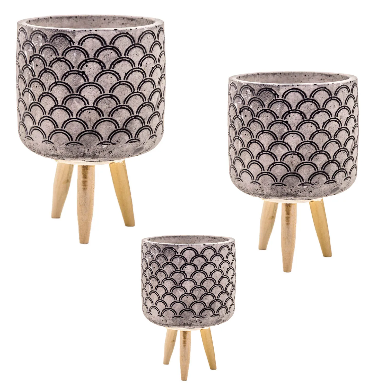 

3-piece Set of gray concrete flower pot