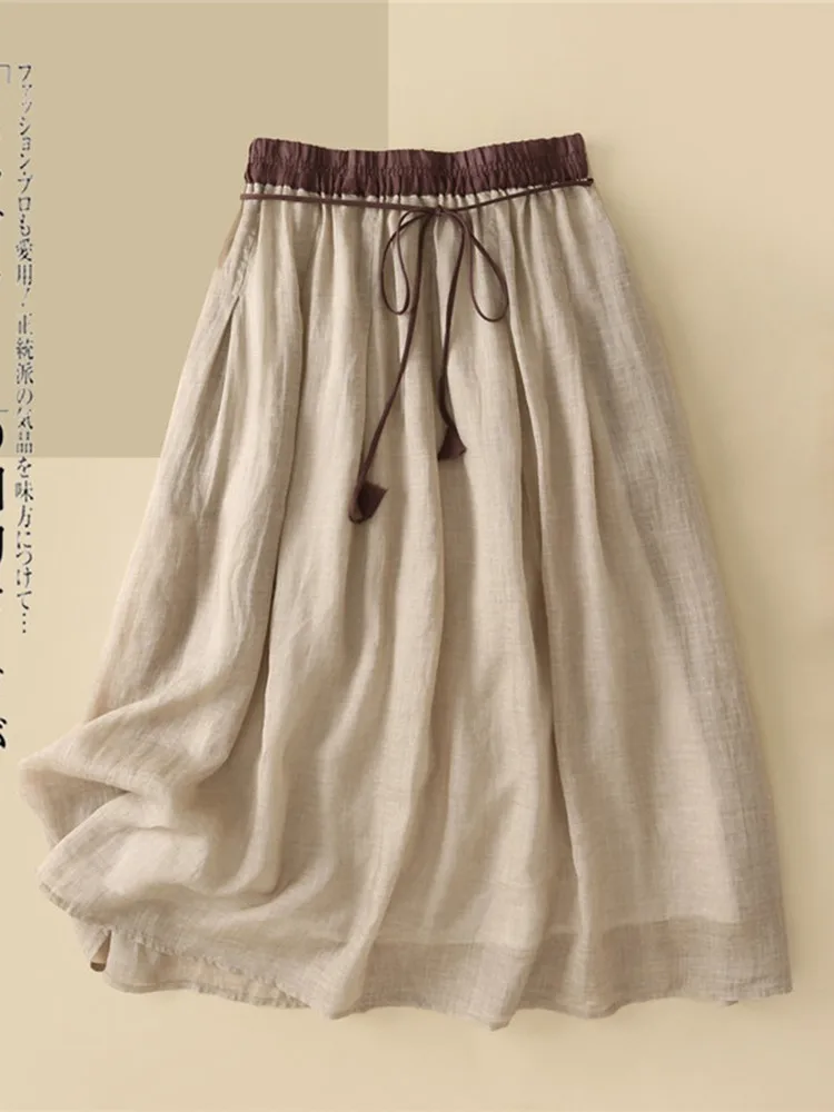 

Women Summer Casual Skirts New Arrival 2022 Vintage Style Solid Color Loose Comfortable Female High Waist Long Skirt B1866