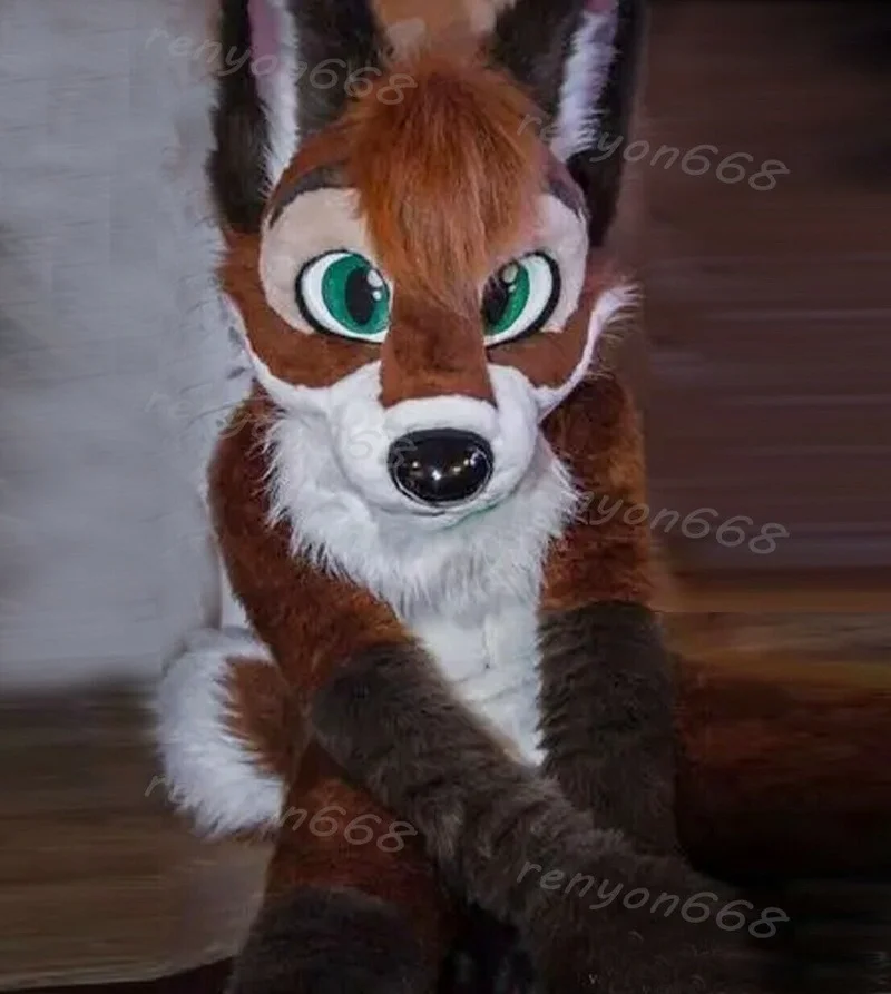 

Long Fur Husky Dog Fox Mascot Costume Fursuit Halloween Suit Party Cosplay Cartoon Outfits