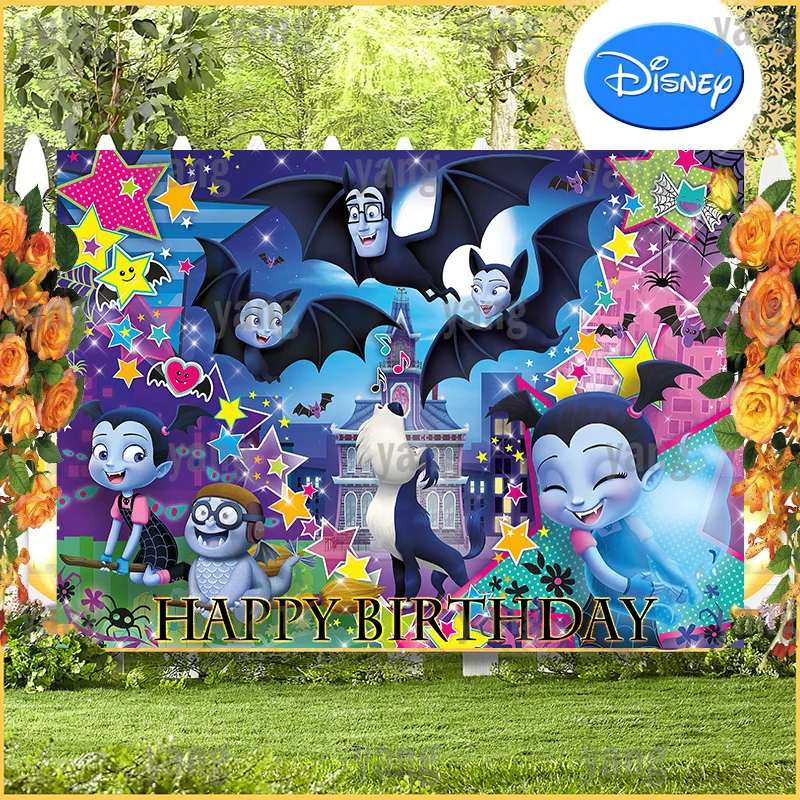 Custom Magic Building Star Ribbon Party Backdrops Disney Junior Vampirina Photo Wall Happy Birthday Photography Backgrounds