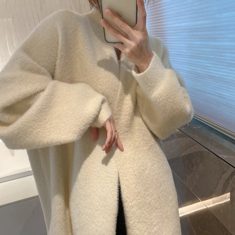 Lazy Wind Khaki Knit Sweater Cardigan Women's Early Autumn 2022 New Korean Version of The Temperament Loose Long Coat.