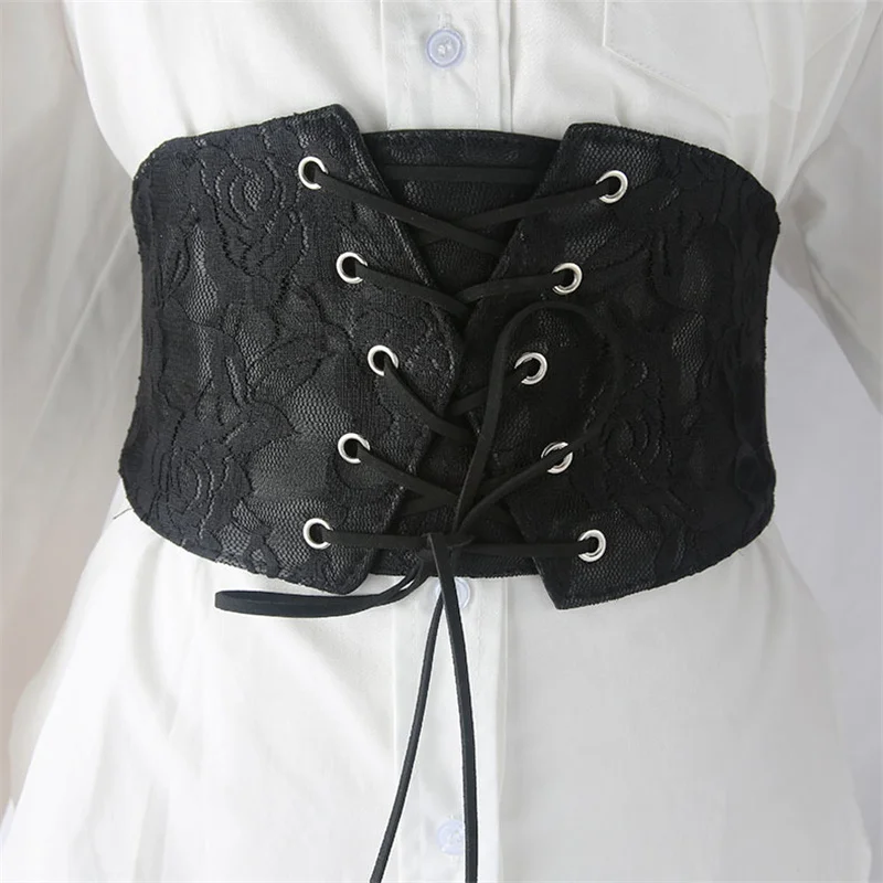 Lace Ladies Wide Belt Elastic Corset Decorative Black Fashion Versatile Adjustable Belt Girdle Dress Coat Shirt accessories