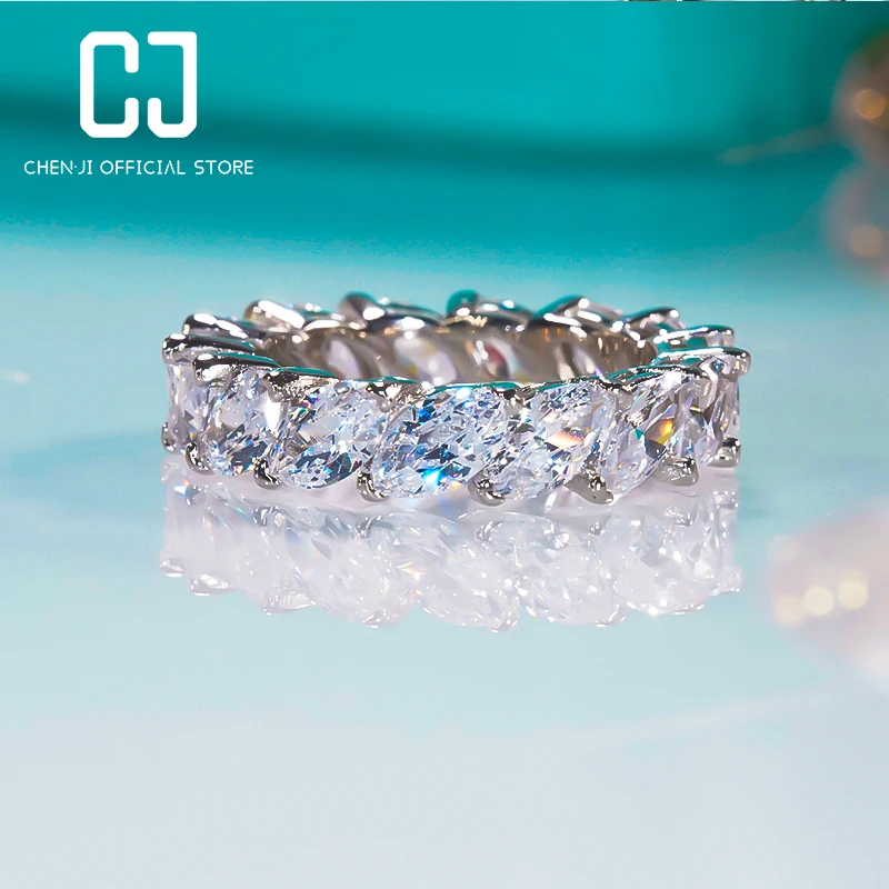 

CHENJI New Trend Sterling Silver With Diamond Row Ring Light Luxury Niche Design Exquisite Fashion Personality Ring