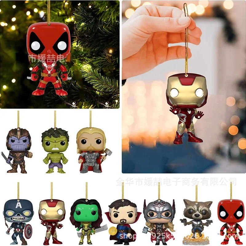 

Disney Christmas Tree Pendant Anime Figure Q Version of Iron Man Flat Xmas Tree Decoration Home Christmas Party Decorations