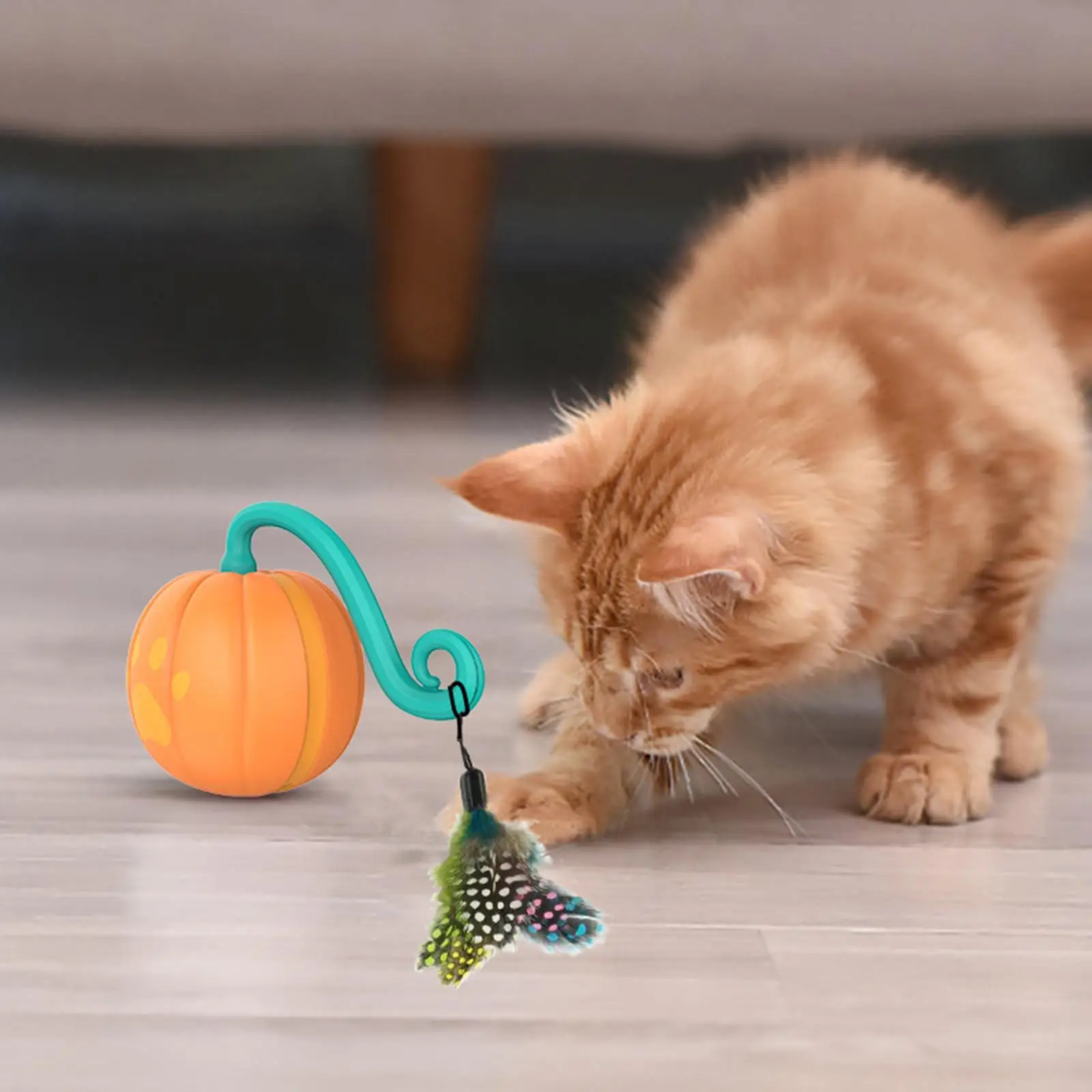 

Orange Pumpkin Shape USB Charging Interactive Cat Toys Ball with Colorful light Floors Durable Automatically Avoid Obstacles
