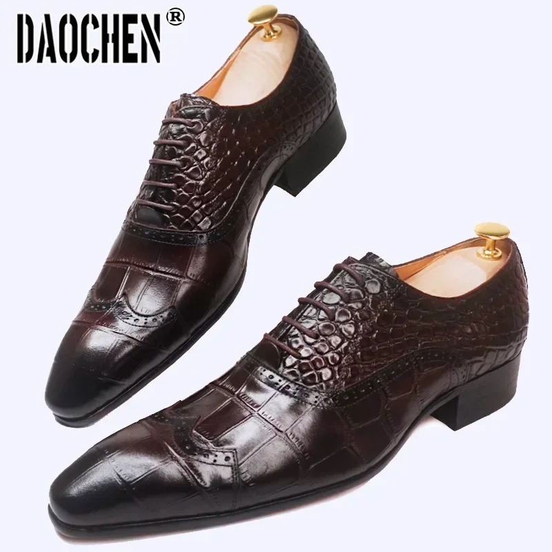 Туфли-оксфорды мужские с крокодиловым принтом элегантная повседневная