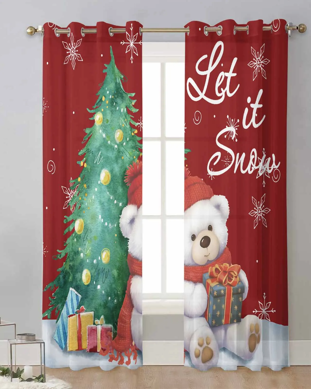 Рождественские снежинки Ретро занавеска с изображением коалы тюлевые шторы для