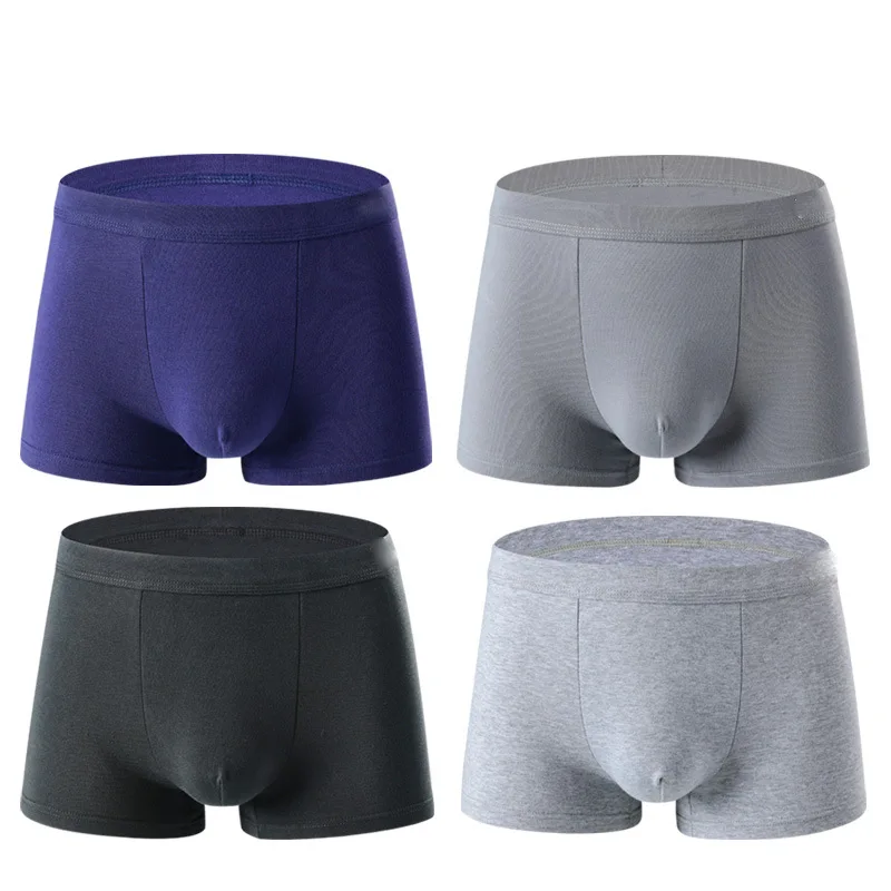 Men's Solid Color Cotton Underpants Dad Mid Waist Breathable Loose Classic Trend Explosive Boxers