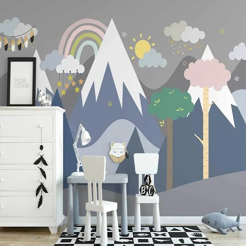 

Custom Any Size Mural Wallpaper Nordic Abstract Snow Peak Cloud Rainbow Children's Room Sofa Fresco 3D Wall Sticker Home Decor