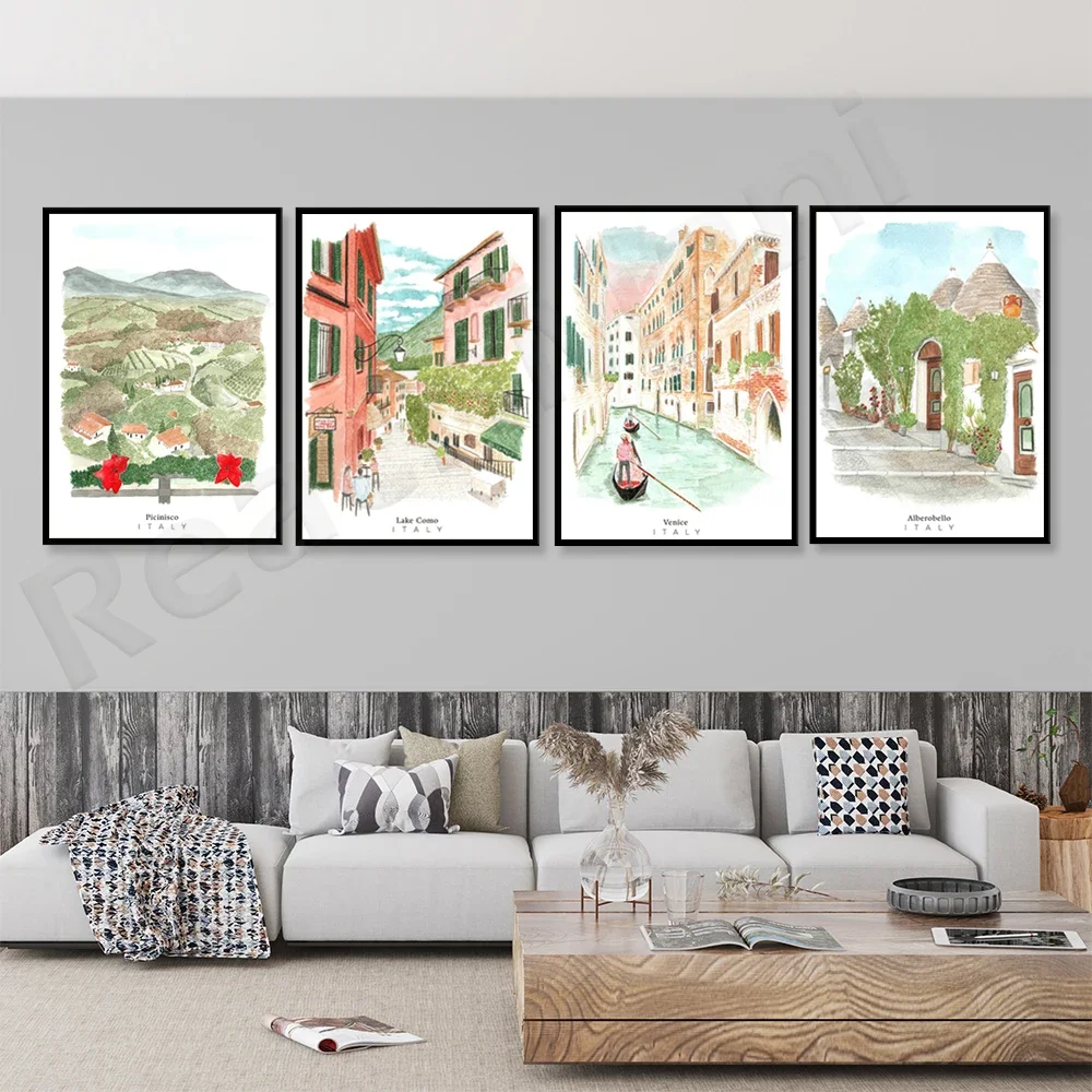 Акварельный туристический постер с Альбербоэлло Мопсом горным верхом Рио Немоonti