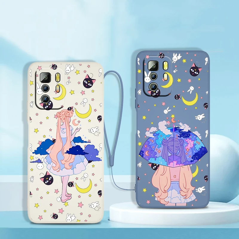 

Cute Sailor Moon Gril Phone Case For Xiaomi Redmi Note 11 11S 11T 10S 10 9S 9T 9 8T 8 Pro Plus 7 5G Liquid Rope Cover