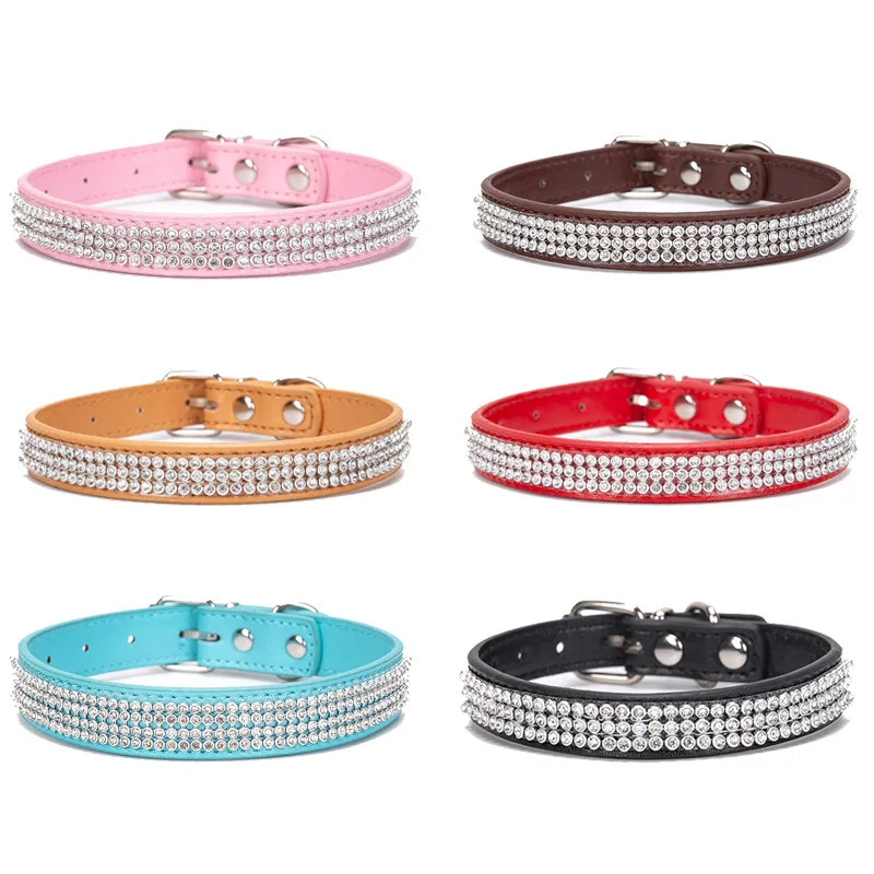 

Full Crystal Rhinestones Shing Diamonds PU Leather Dog Cat Pet Collars with Rhinestones Buckle Decoration for Small Medium Dogs