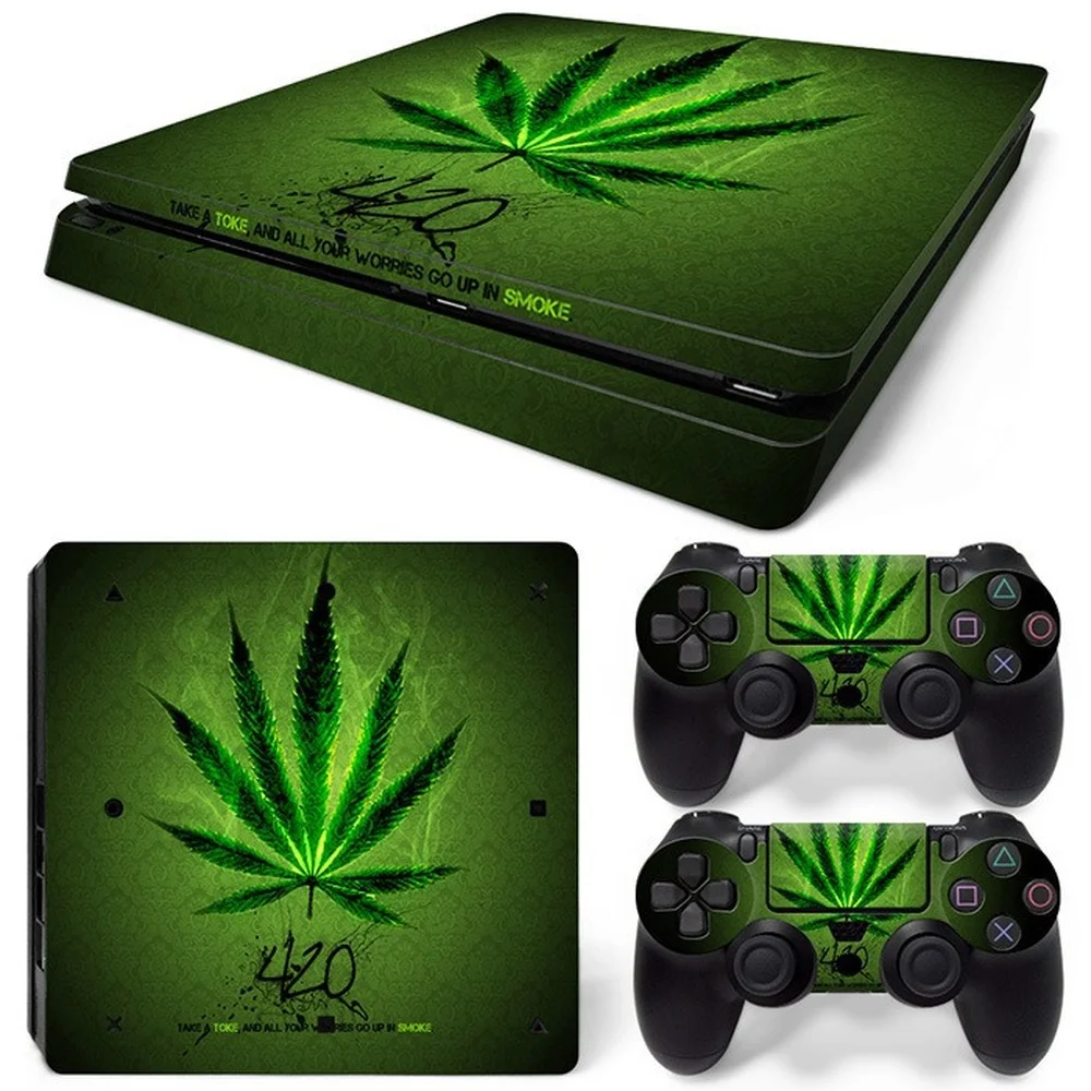 For PS4 Slim Green Leaves PVC Skin Vinyl Sticker Decal Cover Console DualSense Controllers Dustproof Protective Sticker