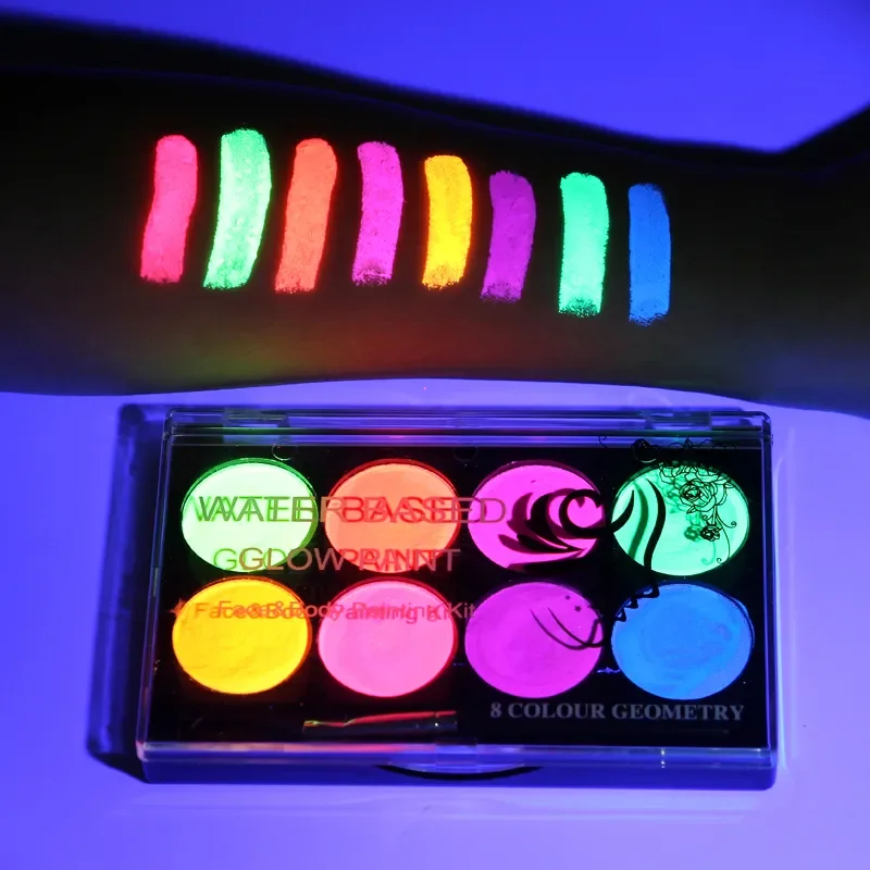 

8 Colors Face Body Art Paint UV Glow Fluorescent Glowing Christmas Halloween Party Fancy Dress Beauty Makeup Tool