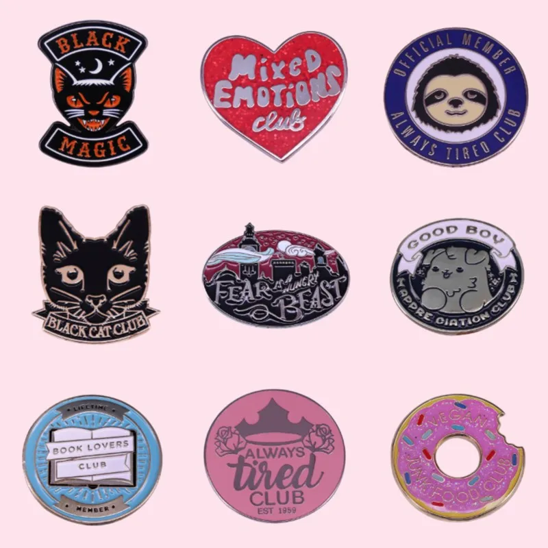 

Best Quality Always Tired Donut Black Cat Book Club Enamel Pin Women Men Lapel Brooch Backpack Hat Adorn Jewelry Gifts Wholesale
