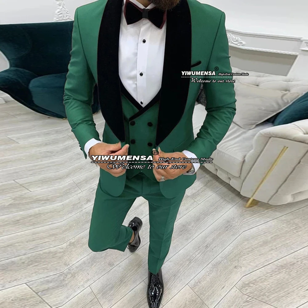 Мужской облегающий костюм для свадьбы черный бархатный пиджак с лацканами жилет