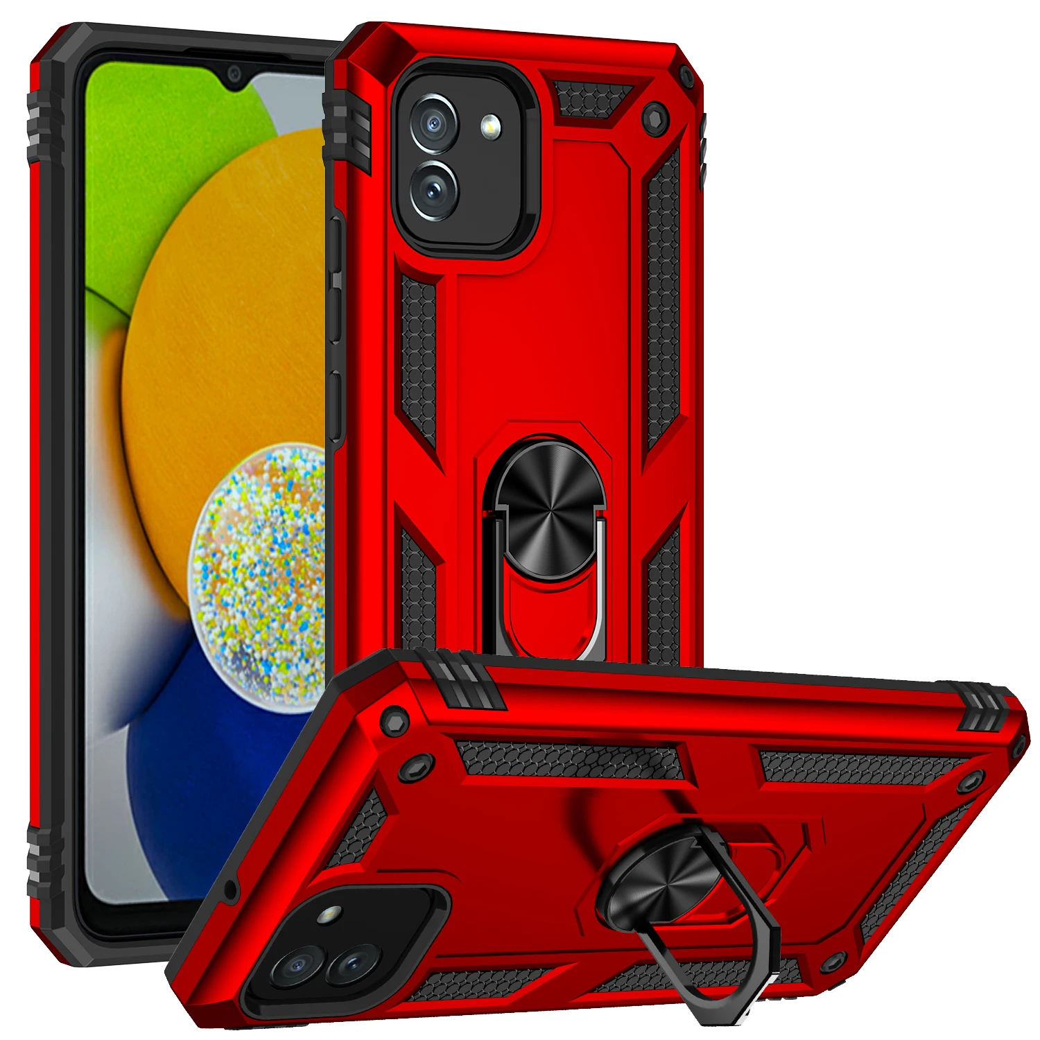 

Luxurious Shockproof Armor Rugged Phone Case For Samsung Galaxy A73 A53 A33 5G 2022 A03 Car Magnetic Ring Bracket PC Back Cover