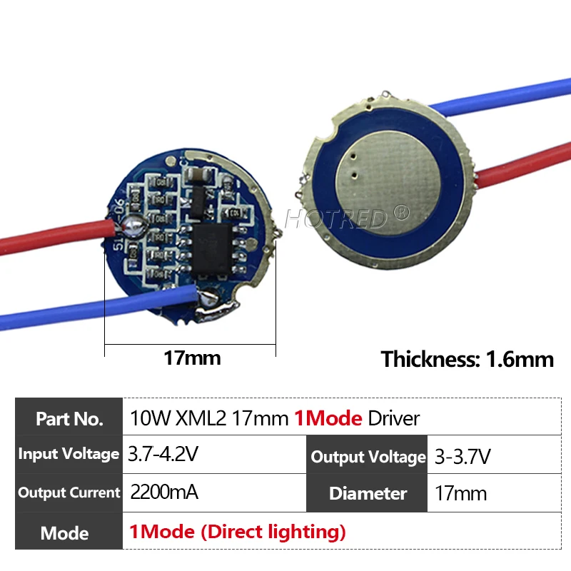 

Драйвер фонарика HotRed 10 Вт 17/20 мм 1/5 режимов