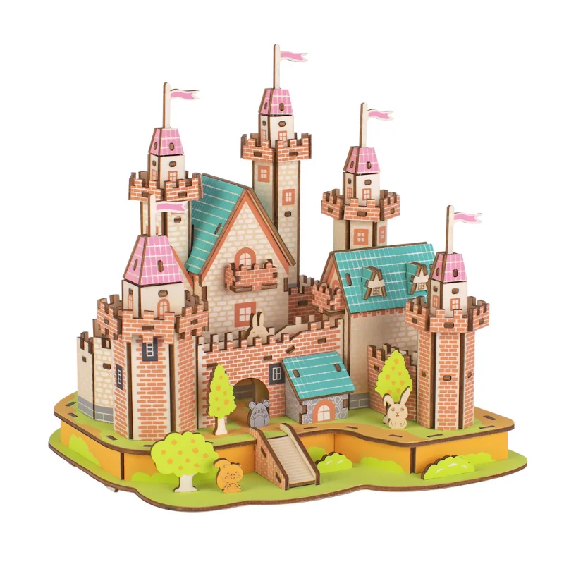 

3D Three-dimensional Wooden Jigsaw Puzzle, Intelligent Assembly Adventure Castle Children's Toys