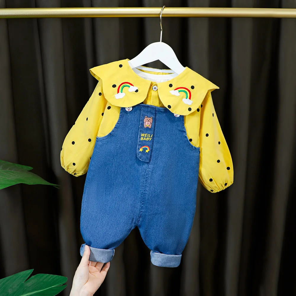 

Рубашка с длинным рукавом и джинсовый нагрудник для девочек 6-4 лет