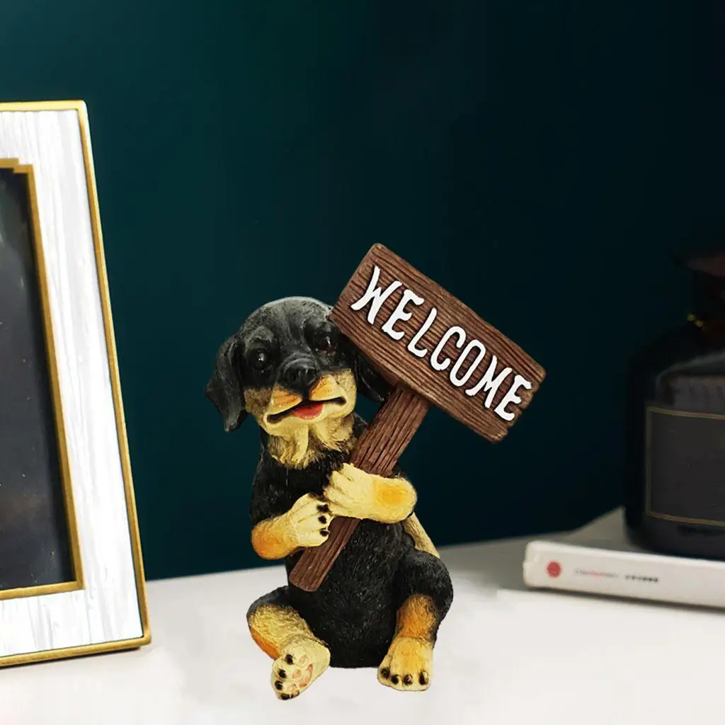 

Garden Lawn Dog Welcome Sign Outdoor Decor Statue Sculpture Black Dog