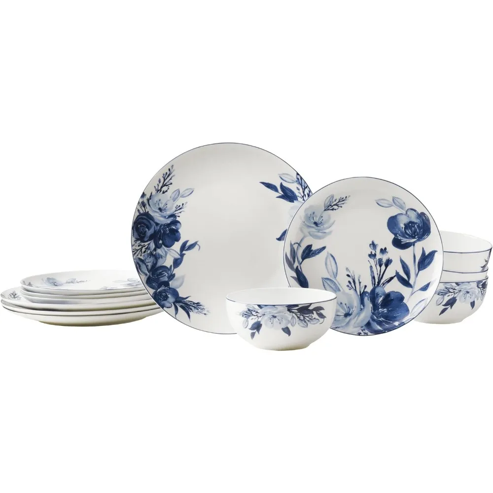 Набор столовых приборов из 12 предметов синяя обеденная тарелка 11 дюймов