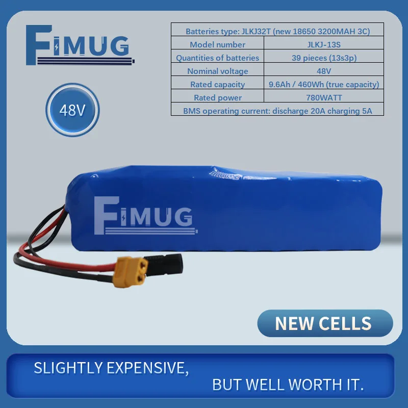 

FIMUG 48V 13S3P 9.6Ah Scooter Battery Pack Brand New 18650 with 20A BMS for Electric Scooter Motorcycle Bicycle 48V Motor etc