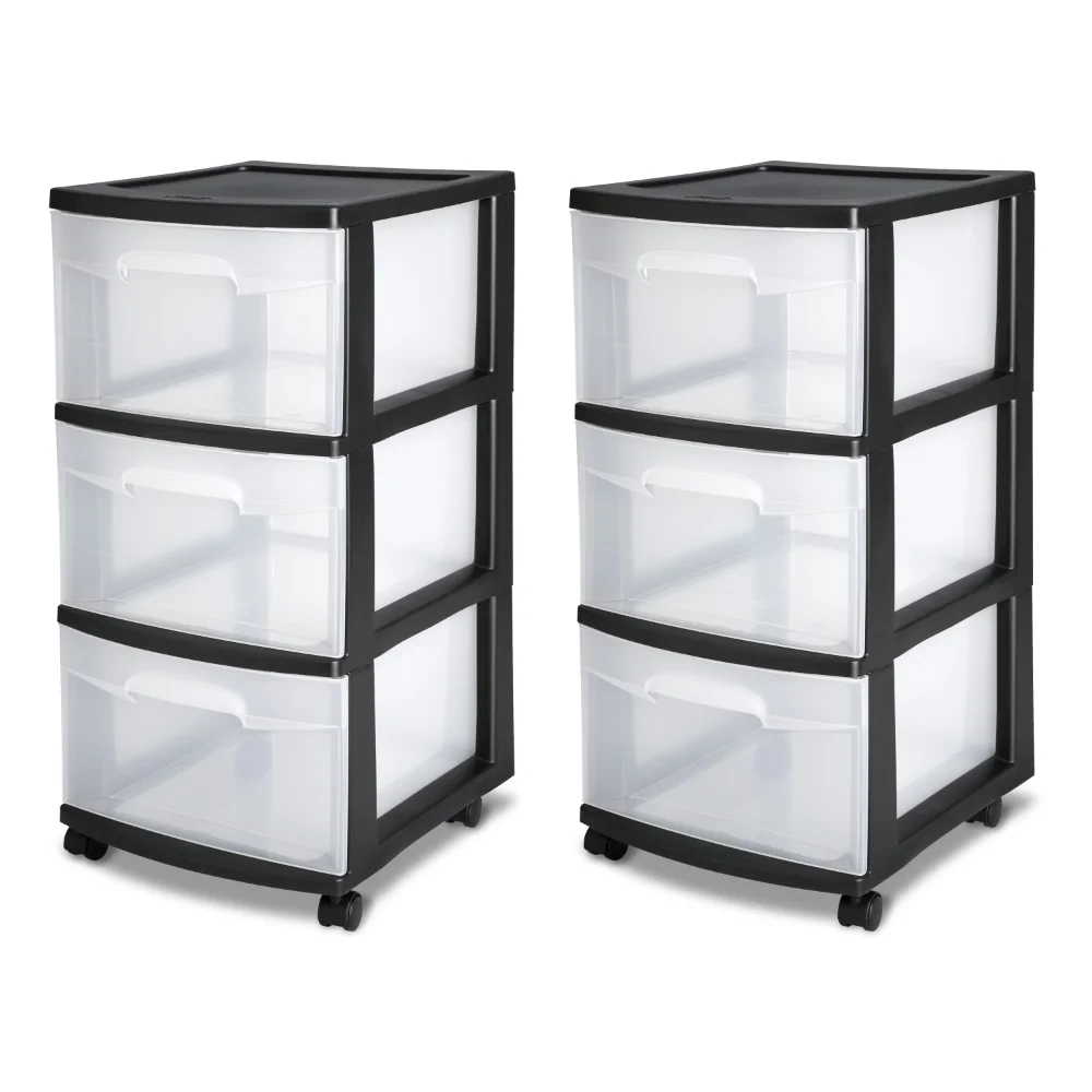 3 Drawer Cart Plastic, Black, Set of 2 Organizer Drawer Plastic Drawer for Clothes Drawer Cabinet Storage Storage Drawers 1